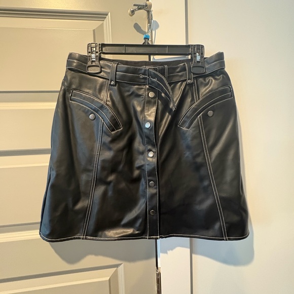 Anthropologie Dresses & Skirts - Maeve Anthropologie Faux Leather Mini Skirt • Snap Front • Size 14 (NWT)